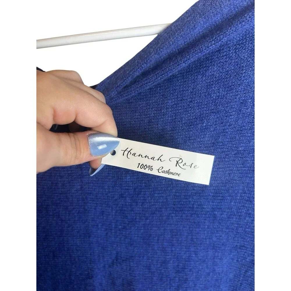 Hannah Rose 100% Cashmere Ruffle Hem Poncho Sweater Royal Blue OS